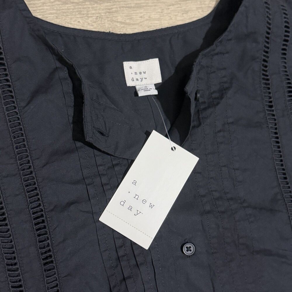 A New Day Women's Balloon Sleeve Lace Trim Blouse Black Size S - Picture 4 of 9